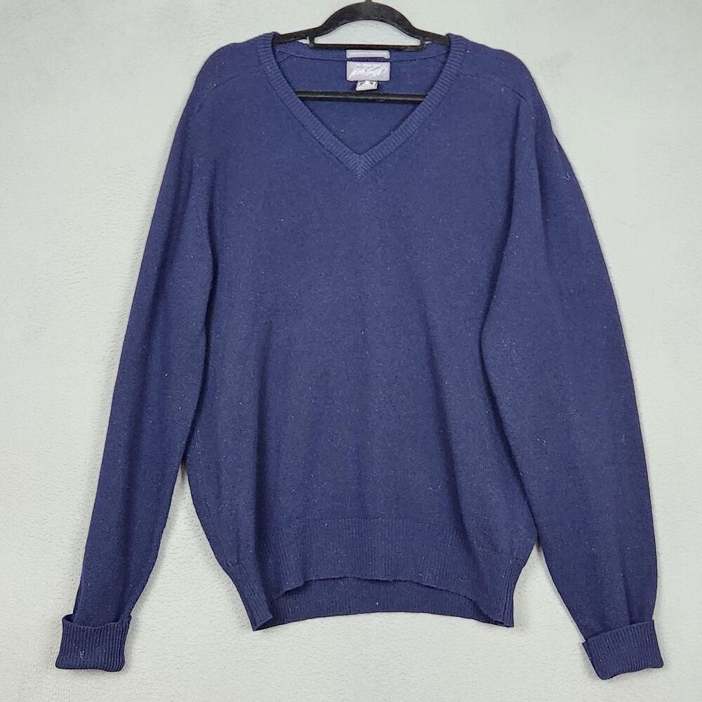 Vintage Lord and Taylor Sweater Mens XL Blue 100% Lambswool V Neck Hong Kong